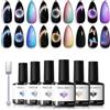 Modelones Smalto Semipermanente Unghie 6 Colori Cat Eye Gel Smalto UV per Unghie Soak Off Gel Nail Polish per Nail Art Manicure- Nero Viola Blu Glitterato