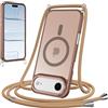 Coalbooliy Cover Magnetica per iPhone Air/iPhone 17 Air con Cordino,Compatibile con Mag-Safe, Custodia Traslucida Opaca Posteriore Sottile Antiurto con Laccio Tracolla Corda Cinghia Case,Marrone