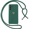 Oelrstfe Cover per Samsung Galaxy A23 5G con Cordino,Custodia Silicone Morbido Sottile con Motivo Cuore e Collana Laccio Tracolla,Antiurto Antigraffio Corda Collo Regolabile Protettiva Case,Verde