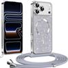 Phoona Cover per iPhone 18 Pro Max/iPhone 17 Pro Max con Cordino,Argento | Glitter Antiurto Silicone Protezione,Compatibile con MagSafe Cover con Cordino,Anti Graffi,Non Ingiallente
