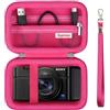 Supmay Cassa da trasporto per Sony RX100 VII/RX100 VI/RX100 V/RX100 IV/RX100 III Premium Compact Camera, Borsa da viaggio con portafoglio con tasca in rete a cerniera per cavo di ricarica, Rosso rosa