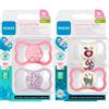 MAM Istruzioni in Lingua Straniera MAM Dental Ciuccio Silicone Supreme 16+, 4 pezzi per le ragazze 16 mesi+, include 2 contenitori per il trasporto sterilizzati