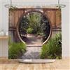 SDOTPMT 120x180cm Natura Giardino Paesaggio Tenda da doccia Rotonda In legno Porta Agriturismo Vintage Tenda da bagno Verde Botanica Foglie Tende da doccia per Bagno Poliestere con ganci