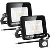 RIGIDON 2x 10W Faretto con Sensore di Movimento, 1000 LM 3000K Bianco Caldo Proiettori Faretto LED da Esterno, Fari di Sicurezza, Luci Esterno Per Giardino, Garage, Strada, Patio, Terrazza, Cortile
