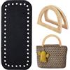 PH PandaHall Kit per Fare Borsa Uncinetto, 18x8cm Nero Base in Pelle per Borse con Fondo 2pz Manici in Legno a Forma di D 12x8.5cm per Borse da Lavoro a Maglia