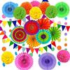 DOJoykey Cojoy Set di Decorazioni per Feste 21 Pezzi, ventagli di Carta appesi, Fiori di Pom Pom, Bandiere di Stamina di Carta e Cordino a Pois per Compleanno, Matrimonio, Baby Shower, Decorazione per Feste