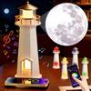 RIRIDAMAI Faro decorativo con luce, luce a LED, luce di luna, dimmerabile, ricaricabile, ricarica wireless di telefoni cellulari, musica Bluetooth, per camera da letto, feste, sala giochi