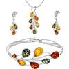 AMBEDORA Grande Parure di Gioielli da Donna in Amber 458, Sterling Argento Lucido, Ambra Baltica Multicolore, Bracciale In Argento, Catena Con Ciondolo E Orecchini