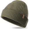 OUTDOOR SHAPING Berretto in lana merino, da uomo e donna, unisex, con risvolto quotidiano, in maglia tinta unita, morbido e caldo cappello invernale, Verde militare, taglia unica