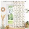 Homemaison QABANE - Tenda leggera stampata con motivo ginkgo, 100% poliestere, tessuto traslucido, 8 occhielli tondi, finitura argento opaco, atmosfera serena e calda, dimensioni 140 x 240 cm, cachi