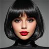 Luxiremi Bob Parrucche per le donne 12 pollici sintetico corto liscio nero parrucca con frangia gioco di ruolo Hollywood Indossare