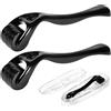leruiyezs 2pcs Dermaroller Capelli con Micro-Aghi 0.5 mm e 1 mm, Derma Roller per Trattamento Cute e Pelle, Strumento Microneedling per Riduzione Cicatrici, Rughe e Supporto Cura Barba e Viso