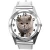 TAPORT® Orologio rotondo in pelle argentata per fan britannici a pelo corto CAT, Argento, Classico