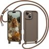 Coiwxmoi Cover per iPhone 14 Plus 6,7 con Cordino, Custodia con Laccio Collana Tracolla Regolabile Sottile Silicone Morbido TPU Bumper Antiurto AntiGraffio Protettiva Case per iPhone 14 Plus, Cachi
