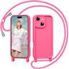 Coiwxmoi Cover per iPhone 15 6,1 con Cordino, Custodia con Laccio Collana Tracolla Regolabile Sottile Silicone Morbido TPU Bumper Antiurto AntiGraffio Protettiva Case per iPhone 15, Rosa