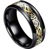 HIJONES Squillare Fede Nuziale Drago Nero Celtico Oro 8 Mm Uomo Acciaio Inossidabile Taglia 22