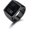 U7 Anello Uomo Nero con Pietra Nera 15mm Acciaio Inossidabile Taglia 22,25