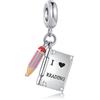 FGT Ciondolo apribile a forma di matita per braccialetti Pandora, regalo per donne, figlia, nipote, compleanno, I Love Reading Knowledge is Power, One Size, Rame Zirconia cubica, Zirconie sintetico