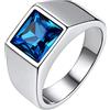 Bestyle Anello Acciaio Uomo Donna, Anello Uomo Argento con Misura IT 25 Circonferenza 64.6mm, Anello Ragazzo Maschio con 8mm Pietra Zaffiro, Idee Regalo per Compleanno Anniversario