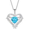 FJ Collana Ala d'Angelo Cuore in Argento Sterling 925 Collane con Ciondolo Acquamarina Marzo Pietre Portafortuna Gioielli Regalo per Donna