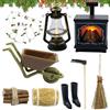 KOIROI Set di 9 accessori per la casa delle bambole in miniatura, accessori per Natale, camino, lampada a olio, vanga, carro, scopa, pagliaio, luce, profondità in gomma, accessorio per casa delle bambole