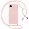 Oelrstfe Cover per iPhone 17 Air con Cordino,Custodia Silicone Morbido Sottile con Motivo Cuore e Collana Laccio Tracolla,Antiurto Antigraffio Corda Collo Regolabile Protettiva Case,Rosa