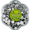 MCE-Commerce Wackelaugen Set di 600 tasselli autoadesivi in Diverse Misure, 4,5,6,7,8,10,12 mm, per Fai da Te, Nero/Bianco