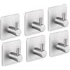 Generico Set di 6 Ganci Adesivi in Acciaio Inossidabile,Ganci appendiabiti e portasciugamani,Ganci Adesivi per Appendere Oggetti per Cucina e Bagno Senza Forare (Argento)