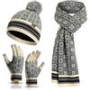 INSISMY Cappello Donna Invernale e Sciarpa Guanti Touch Screen Set 3 Pz Berretto Fodera in Pile con Pompom Guanti Termici e Sciarpa Maglia per Donna Rosso Ferrugineo