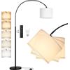 PreeOtti Lampada da Terra, LED E27 Lampada AD Arco con Telecomando e Interruttore a Pedale, 180cm Dimmerabile Piantana Lampada da Terra per Soggiorno, Camera, Hotel, Paralume Bianco + Base Nero