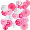 Jonami 20 Pompom Rosa Decorazioni Battesimo Bimba Pom Pom Decorativi Rosa e Bianchi, Pompon Carta Velina e Ventagli di Carta. Ghirlande per Compleanno, Festa Nascita e Baby Shower -20 Pz-