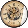 GILDE Orologio da parete - metallo - rotondo - Ø 60 cm - motivo mappe del mondo e ingranaggi - color crema rame - batterie non incluse nella confezione