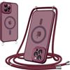 Pnakqil Cover Magnetica con Cordino per iPhone 16 Pro Max, Compatibile con MagSafe, Sottile con Laccio Collana Tracolla Regolabile AntiGraffio Case con Collana-rosso