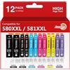 Aurotec 580 581 XXL Cartucce d'inchiostro(include 581XXL PB) Compatibili per Canon 580 581 PGI-580XXL CLI-581XXL per Pixma TS8350 TS8351 TS8352 TS8150 TS8151 TS8152 TS8250 TS8251 TS8252 TS9150(12Pack)