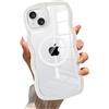 QLTYPRI Custodia magnetica per iPhone 13/iPhone 14 compatibile con Magsafe, custodia trasparente con cornice a onde ricci per ragazze e donne, custodia antiurto in TPU trasparente per iPhone 13/14-