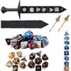KINDLUME Set di Dadi Poliedrici, Dadi Fantasy, Dado per Giochi da Tavolo, Collezione da 28 Dado, con Custodia Spada, per Giochi di Ruolo e Strategia