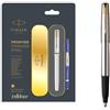Parker Frontier Steel GT Roller Ball RB Pen Gold Trim Rollerball Blue Pennino...