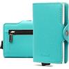 Bronzi Portafoglio Porta Carte Credito - Portafoglio Uomo Slim Portacarte uomo - Mini Porta Tessere - Protezione RFID - Design Smart Italiano Saffiano Verde Acqua