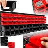 tectake® Scaffali per Minuteria, con 36 Cassettine Impilabili Medie Rosse e 24 Grandi Nere, 2 Pannelli da Parete Inclusi, Facile Accesso, Predisposizione per Etichette, Salvaspazio - Set di 2