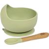 Interbaby Ciotola e cucchiaio in silicone verde con ventosa per bambini
