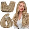 Ugeat Micro Extension Capelli Umani 18 Pollici Estensione a Freddo Capelli Umani 50 Grammi Loops Extension Capelli Highlight Marrone Misto Bleach Biondo #10/613 Microring Estensioni Capelli