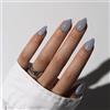 KQueenest Unghie finte grigie corte a pressione, in acrilico, forma a mandorla, grigio pietra traslucido, lucide opache, a stiletto, riutilizzabili, in gel morbido da incollare, per donne, 30 pezzi