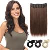 PARXITN Extension a clip in Hair One Piece 5 clip a ciocche lunghe 40 cm dritte sintetiche per donne a 3/4 Full Head Mesh Layered Weft 1 ciocca di extension per capelli marrone castano