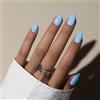 KQueenest Sheer Baby Soft Gel Press on Nails - Chiodi corti da incollare a mandorla corta, tinta unita pastello blu finte con colla, lucide, naturali, set da 30 pezzi