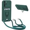 YFSYLL Cover Compatibile con Motorola Moto G22 con Cordino,Custodia con Cordino Silicone Cover,Protezione Fotocamera,360°Anello Supporto,Porta Carte,Verde Scuro