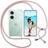 ISOI Cover con Cordino per Oneplus Nord 3 5G, Custodia Trasparente con Collana Tracolla Laccio Collo Ultra Sottile Morbido TPU Silicone Antiurto AntiGraffio Antiscivolo Case, Rosa
