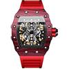 RORIOS Orologio Uomo Tonneau Moda Orologi Meccanico Automatico Orologi da Polso Punk Hollow Orologio Impermeabile Luminosi Silicone Cinturino Rosso