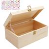 KQDRAVINE Scatola Legno con Coperchio E Set Di Adesivi con Pietre Preziose, Scatola In Legno Piccola, Scatola Portaoggetti, 20x15x10 Cm, Scatola Dei Ricordi, Scatola Regalo, Colore Naturale
