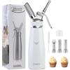 ERWEY Sifone Panna Montata 500ml, Sifone da Cucina Alluminio, Sifone Panna con 3 Ugelli e 1 Spazzola da Pulizza, Sifone per Panna Montata per Decorazione Torte e Dessert (Bianco)