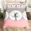 Homemissing Set Copripiumino 135x200cm ballerina di balletto bianco rosa grigio Copripiumini stella ragazza principessa bella Copripiumone Morbido 140x200 carino danza dei bambini ultra-fine fibra